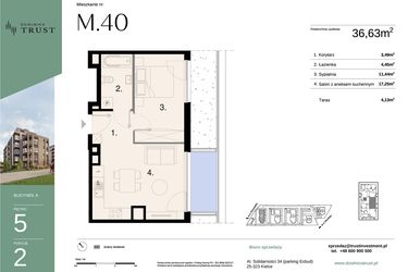 Rzut - Mieszkanie na sprzedaż 2 pokoje o powierzchni 36,63 m² - numer A - M.40 w Dzielnica Trust