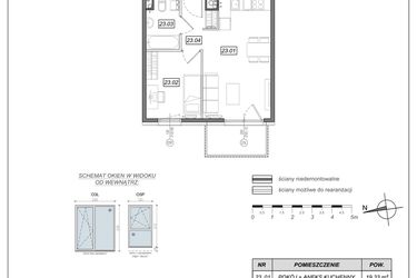 Rzut - Mieszkanie na sprzedaż 2 pokoje o powierzchni 36,21 m² - numer 6.A.23 w Urzeka bud. 6 i 7