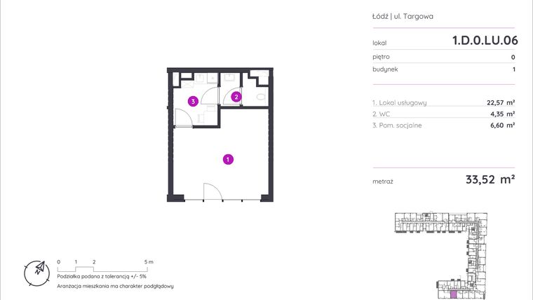 Rzut - Lokal użytkowy na sprzedaż 1 pokój o powierzchni 33,52 m² - numer 1.D.0.LU.06 w Murapol Forum