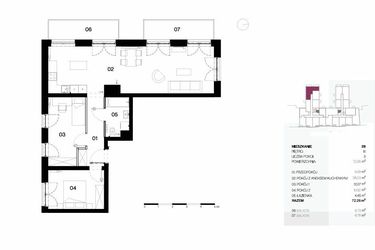 Rzut - Mieszkanie na sprzedaż 3 pokoje o powierzchni 72,26 m² - numer 28 w Wyszyńskiego 56