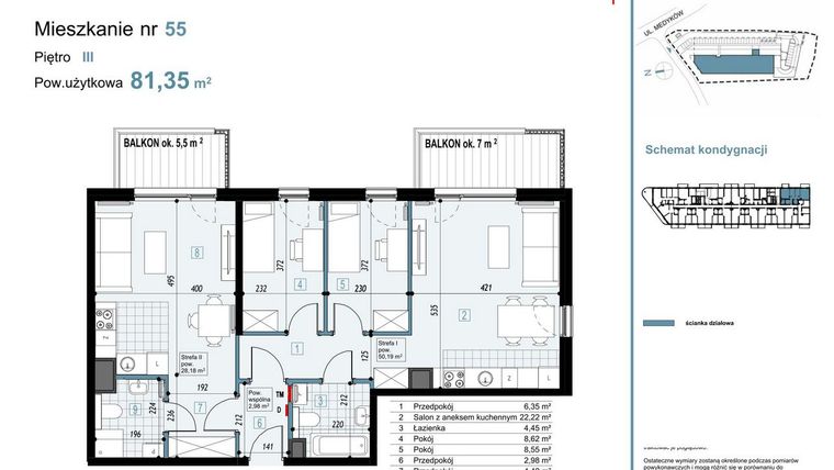 Rzut - Mieszkanie na sprzedaż 4 pokoje o powierzchni 81,35 m² - numer 55 w Medyków 32