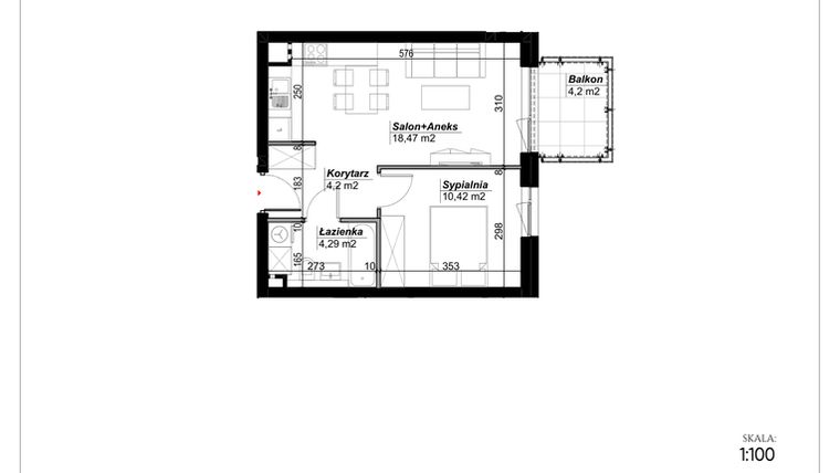 Rzut - Mieszkanie na sprzedaż 2 pokoje o powierzchni 37,38 m² - numer C.61 w Narcyzowe Wzgórza II
