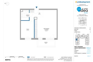 Rzut - Mieszkanie na sprzedaż 2 pokoje o powierzchni 49,74 m² - numer 13.4A w Osiedle Idea Aurora