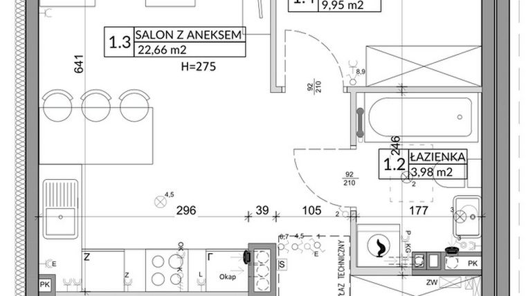 Rzut - Mieszkanie na sprzedaż 3 pokoje o powierzchni 56,89 m² - numer 21B w Osiedle Młodych