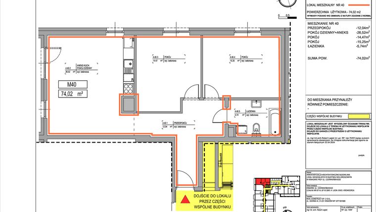 Rzut - Mieszkanie na sprzedaż 3 pokoje o powierzchni 74,02 m² - numer 3.40 w Czerwieńskiego 3