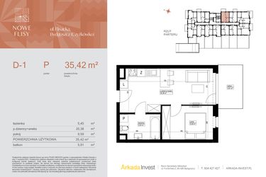 Rzut - Mieszkanie na sprzedaż 2 pokoje o powierzchni 35,42 m² - numer M1_NF.d w Nowe Flisy II