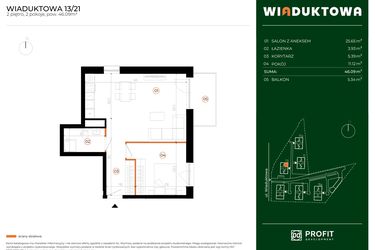 Rzut - Mieszkanie na sprzedaż 2 pokoje o powierzchni 46,09 m² - numer 13.21 w Wiaduktowa