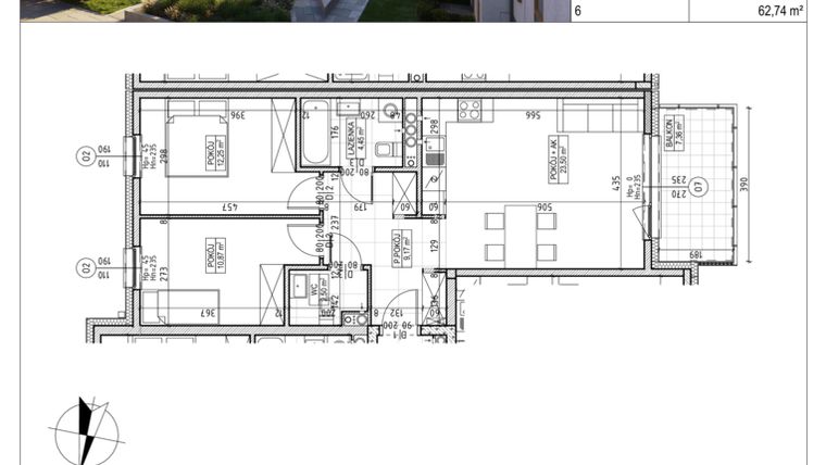 Rzut - Mieszkanie na sprzedaż 3 pokoje o powierzchni 62,74 m² - numer M.B8.01.08 w Osiedle Harmonia bud. B8