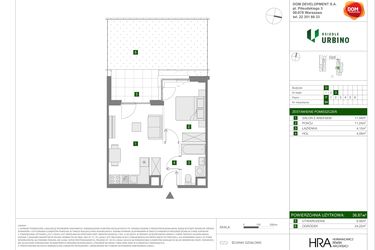 Rzut - Mieszkanie na sprzedaż 2 pokoje o powierzchni 36,87 m² - numer 94 w Osiedle Urbino etap 1.4