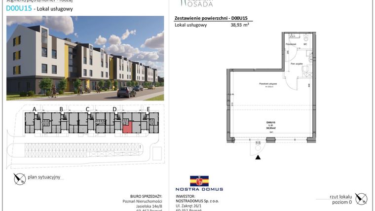 Rzut - Lokal użytkowy na sprzedaż 1 pokój o powierzchni 39,02 m² - numer D00U15 w Orzechowa Osada