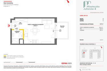Rzut - Mieszkanie na sprzedaż 1 pokój o powierzchni 28,7 m² - numer 26 w Miasteczko Julianów etap 2