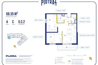 Rzut - Mieszkanie na sprzedaż 3 pokoje o powierzchni 68,35 m² - numer 5.C.2 w Piotra 4