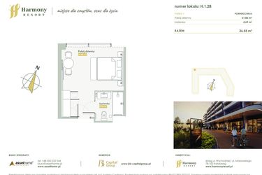 Rzut - Mieszkanie na sprzedaż 1 pokój o powierzchni 26,55 m² - numer H.1.28 w Harmony Resort