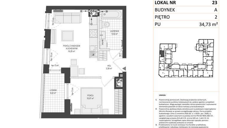 Rzut - Mieszkanie na sprzedaż 2 pokoje o powierzchni 34,73 m² - numer A.23 w Esencja