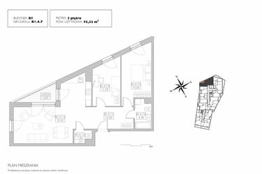 Rzut - Mieszkanie na sprzedaż 3 pokoje o powierzchni 75,32 m² - numer B1.4.7 w Alvarium 2.0