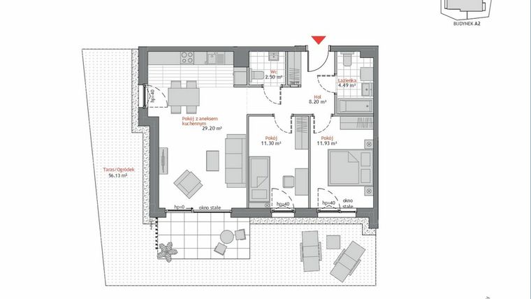 Rzut - Mieszkanie na sprzedaż 3 pokoje o powierzchni 67,62 m² - numer A2.0.4 w Atrium Oliva