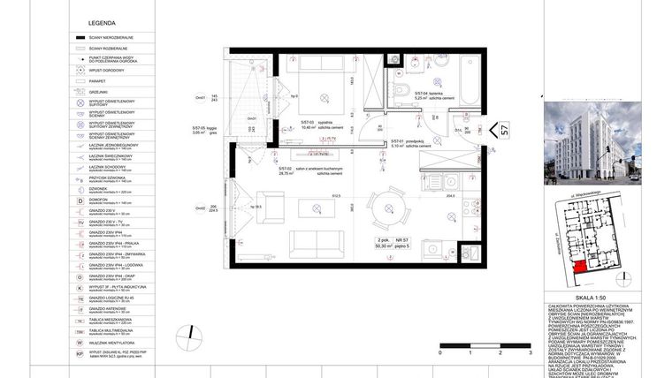 Rzut - Mieszkanie na sprzedaż 2 pokoje o powierzchni 50,44 m² - numer 57 w Biała Kamienica