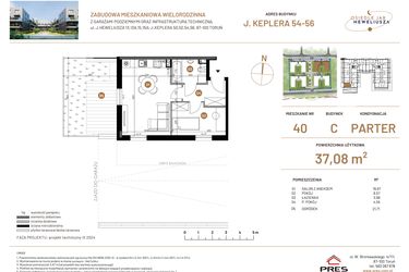 Rzut - Mieszkanie na sprzedaż 2 pokoje o powierzchni 37,08 m² - numer JAR-III-C-LM-M40 w Osiedle JAR Heweliusza etap III