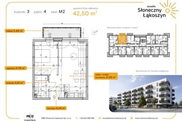 Rzut - Mieszkanie na sprzedaż 2 pokoje o powierzchni 42,5 m² - numer 3.4.2 w Osiedle Słoneczny Łąkoszyn