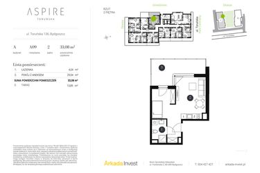 Rzut - Mieszkanie na sprzedaż 1 pokój o powierzchni 33,08 m² - numer A.9 w Aspire