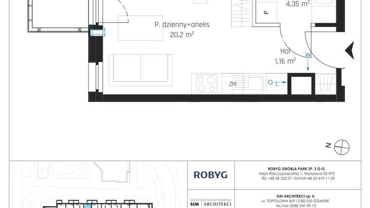 Rzut - Mieszkanie na sprzedaż 1 pokój o powierzchni 25,71 m² - numer I.1M14 w Nadmotławie Apartments etap I