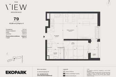 Rzut - Mieszkanie na sprzedaż 2 pokoje o powierzchni 45,68 m² - numer 79 w The View