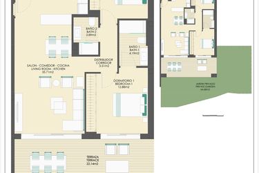 Rzut - Mieszkanie na sprzedaż 2 pokoje o powierzchni 183,47 m² - numer B30D w Arrecife by UrbinCasa
