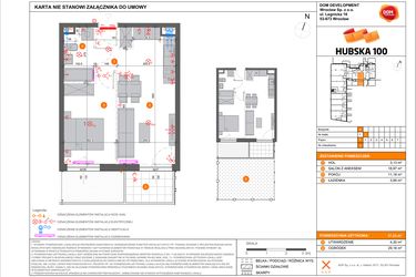 Rzut - Mieszkanie na sprzedaż 2 pokoje o powierzchni 37,23 m² - numer 2 w Hubska 100 etap 2