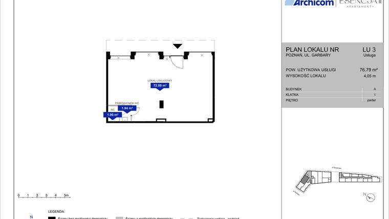 Rzut - Lokal użytkowy na sprzedaż 1 pokój o powierzchni 76,79 m² - numer Ax 3LU w Apartamenty Esencja II
