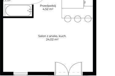 Rzut - Mieszkanie na sprzedaż 1 pokój o powierzchni 32,95 m² - numer B5.13 w Enklawa Bukowa II