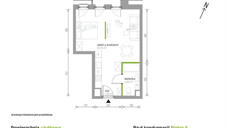 Rzut - Mieszkanie na sprzedaż 1 pokój o powierzchni 38,57 m² - numer 4/A/08 w Kijowska Vita