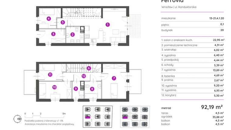 Rzut - Mieszkanie na sprzedaż 5 pokoi o powierzchni 90,1 m² - numer 13-21.A.1.20 w Murapol Osiedle Ferrovia