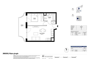 Rzut - Mieszkanie na sprzedaż 2 pokoje o powierzchni 40,71 m² - numer BB0202 w NU3 Warszawa Wola