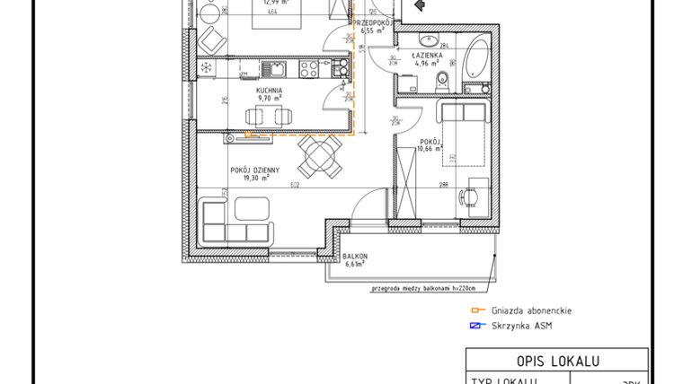 Rzut - Mieszkanie na sprzedaż 3 pokoje o powierzchni 64,16 m² - numer M2 w Osiedle Foresto etap 2