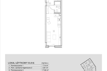 Rzut - Mieszkanie na sprzedaż 1 pokój o powierzchni 27,79 m² - numer III.A.16 w Krakowska 35 - Apartamenty Inwestycyjne