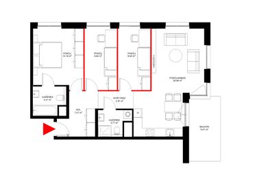 Rzut - Mieszkanie na sprzedaż 4 pokoje o powierzchni 78,78 m² - numer E.2.8 w INSPIRE ETAP IV – bud. E