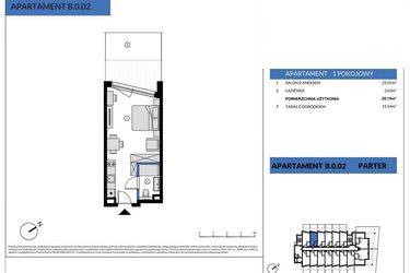 Rzut - Mieszkanie na sprzedaż 1 pokój o powierzchni 29,15 m² - numer B.002 w Wind Yacht