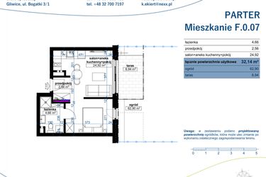 Rzut - Mieszkanie na sprzedaż 1 pokój o powierzchni 32,14 m² - numer F.0.07 w Wzgórze Poetów 2