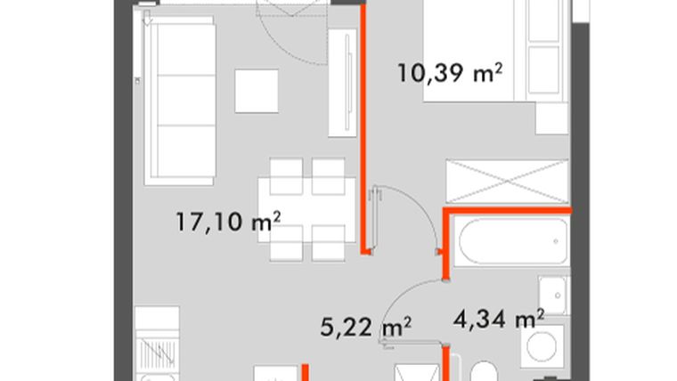Rzut - Mieszkanie na sprzedaż 2 pokoje o powierzchni 37,05 m² - numer F1.C.05.06 w Splot Wola