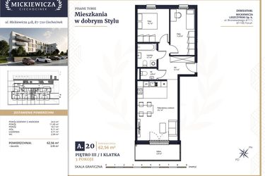 Rzut - Mieszkanie na sprzedaż 3 pokoje o powierzchni 62,56 m² - numer A20 w Mickiewicza