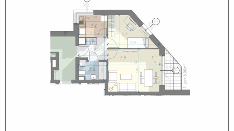 Rzut - Mieszkanie na sprzedaż 2 pokoje o powierzchni 40,9 m² - numer 17 w Residence Przewóz 41
