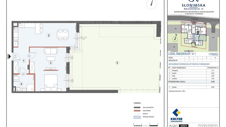 Rzut - Mieszkanie na sprzedaż 1 pokój o powierzchni 56,86 m² - numer M1 w Słonimska Residence II