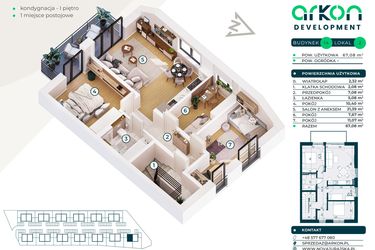 Rzut - Mieszkanie na sprzedaż 4 pokoje o powierzchni 67,08 m² - numer 14/2 w Nova Jurajska
