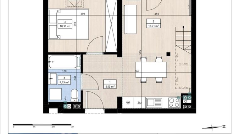 Rzut - Mieszkanie na sprzedaż 2 pokoje o powierzchni 48,97 m² - numer B3/3/33 w Montano bud. B3