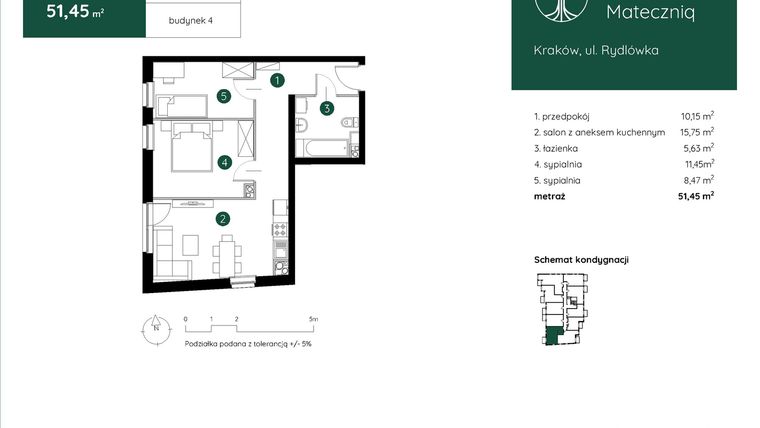 Rzut - Mieszkanie na sprzedaż 3 pokoje o powierzchni 51,45 m² - numer 4.A.3.04 w Murapol Mateczniq bud. 4