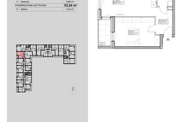 Rzut - Mieszkanie na sprzedaż 2 pokoje o powierzchni 55,24 m² - numer A16 w Niebieski Bursztyn