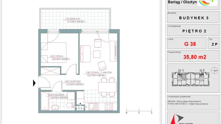 Rzut - Mieszkanie na sprzedaż 2 pokoje o powierzchni 35,8 m² - numer 38 w Osiedle Tęczowy Las