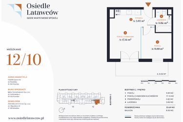 Rzut - Mieszkanie na sprzedaż 2 pokoje o powierzchni 33,69 m² - numer C12-10 w Osiedle Latawców