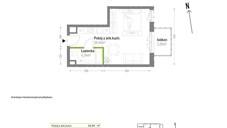 Rzut - Mieszkanie na sprzedaż 1 pokój o powierzchni 30,78 m² - numer A.A.2.03 w Głębocka Vita