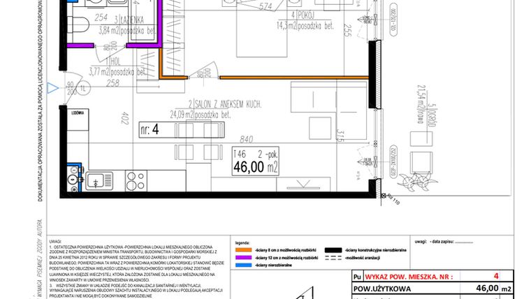 Rzut - Mieszkanie na sprzedaż 2 pokoje o powierzchni 46 m² - numer 4 w Strumykowa